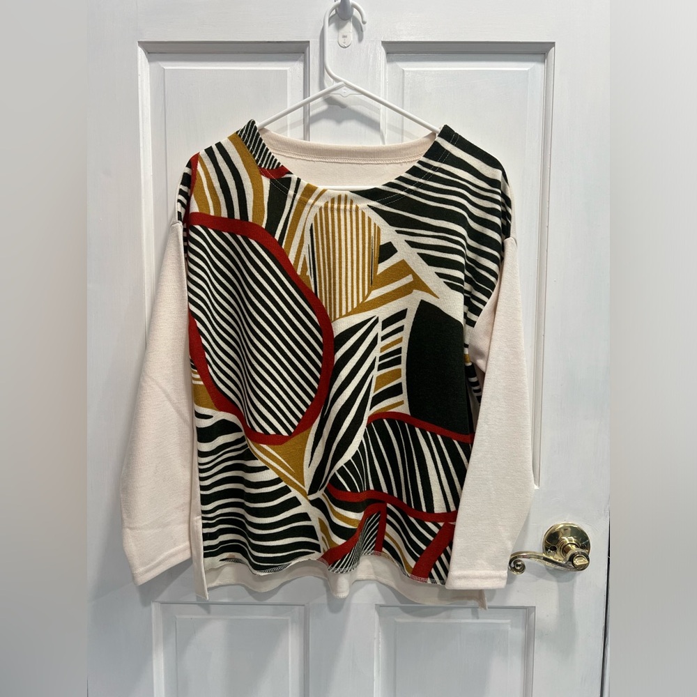 KATHY VAN ZEELAND Geometric & Stripe Light Sweater SIZE MEDIUM Womens Pre Loved